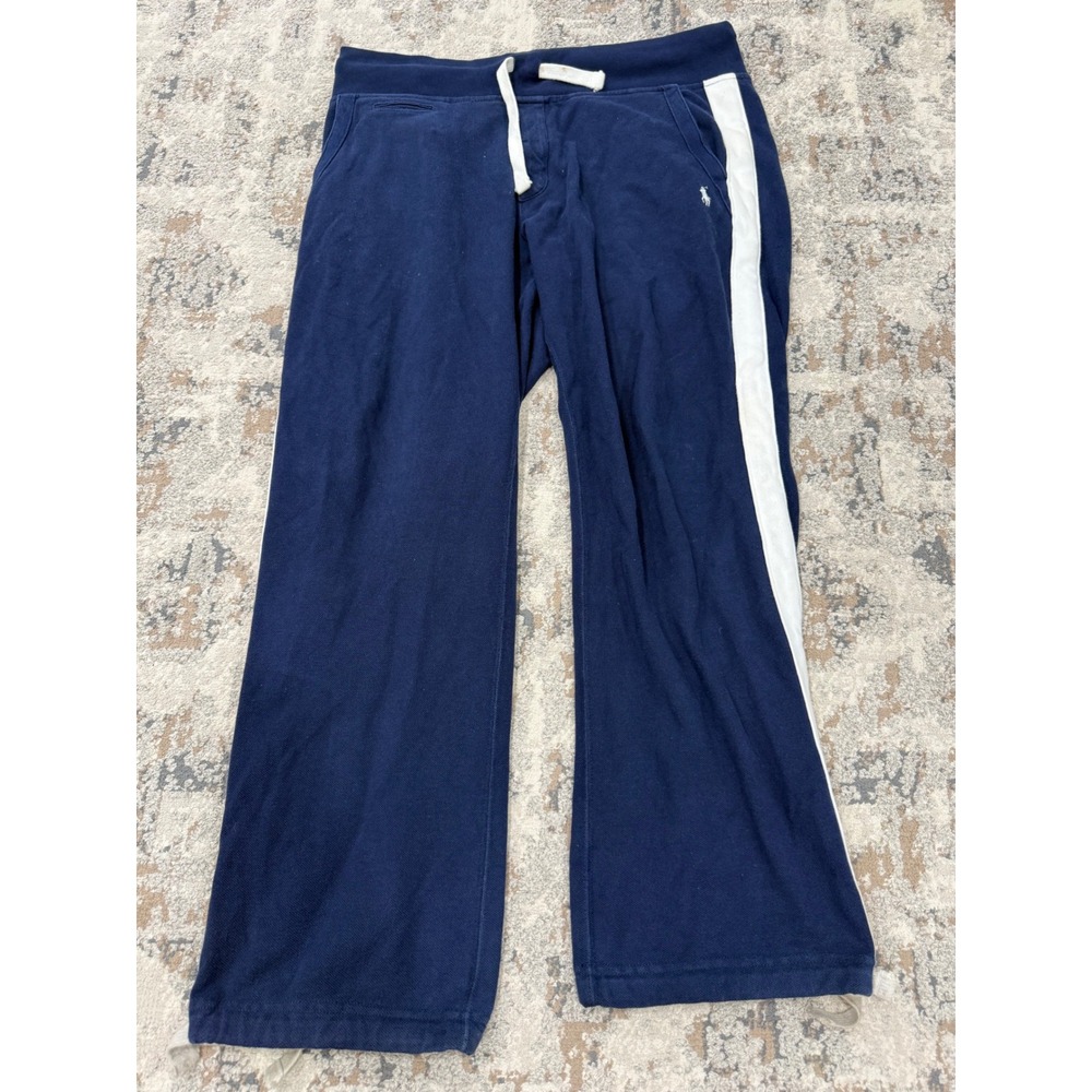 Polo Ralph Lauren Mens Navy Blue White Side Stripe Wide Leg Sweatpants Size M